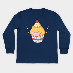 Cat Cake Mask Kids Long Sleeve T-Shirt